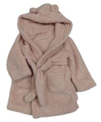 Světlerůžový chlupatý župan s kapucí 