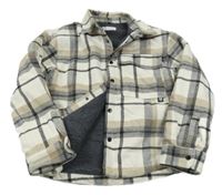 Smetanovo-béžovo-šedá kostkovaná zateplená košilová bunda Zara