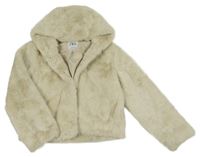 Světlebéžová kožešinová podšitá crop bunda s kapucí Zara