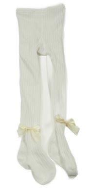 Bílé žebrované punčocháče s mašličkami 