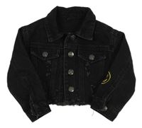 Černá crop riflová bunda s nápisem na zádech Shein