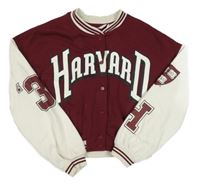 Vínovo-bílá propínací crop mikina s nápisem H&M