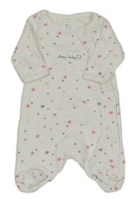 Bílý overal s růžovými hvězdičkami C&A