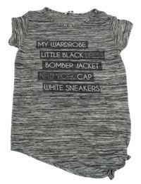 Černo-šedá melírovaná úpletová tunika s nápisem 