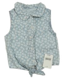Nové - světlemodrá květovaná halenka s uzlem Mothercare