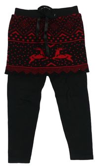 Černo-červená vzorovaná pletená sukně s všitými legínami