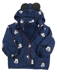 Tmavomodrá šusťáková podzimní bunda s Mickeym a kapucí H&M