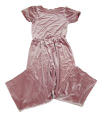 Růžový sametový kalhotový overal H&M