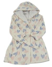 Bílo-modro-růžový župan se srdíčky a kapucí 