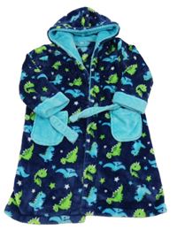 Tmavomodrý plyšový župan s diny a kapucí 