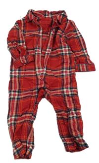 Červeno-tmavomodro-bílý kostkovaný flanelový overal M&S