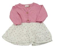 Růžovo-bílé svetrové šaty s květovanou sukní Next