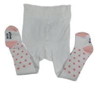 Bílo-růžové puntíkaté punčocháče s králíčkem 