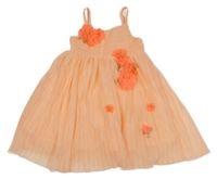 Lososové žebrované tylové šaty s 3D květy H&M