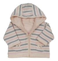 Bílo-lila-růžový pruhovaná zateplený propínací svetr s kapucí Mothercare