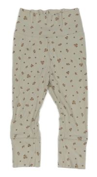 Béžové žebrované květované lehké tepláky H&M