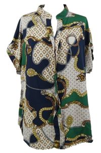 Dámská zeleno-tmavomodro-béžová vzorovaná halenka Shein 