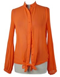 Dámská oranžová šifonová halenka s plisovanými rukávy a uzlem Glamorous 