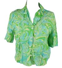 Dámská limetkovo-světlemodrá vzorovaná crop halenka Stradivarius 