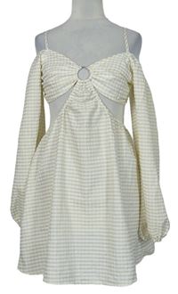 Dámské béžovo-bílé kostkované krepové šaty s průstřihy H&M
