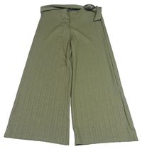 Khaki žebrované culottes kalhoty s páskem New Look