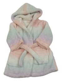 Růžovo-modro-fialový chupatý župan s kapucí Nutmeg