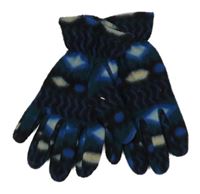 Modro-tmavomodré vzorované fleecové rukavice 