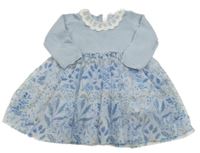 Světlemodré pleteno/tylové šaty s kytičkami Next