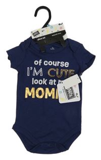 Nové - 2set- tmavomodré body s nápisem+ čepice 