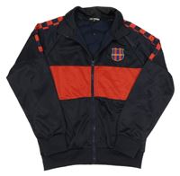 Tmavomodro-červená sportovní fotbalová propínací mikina s nášivkou 