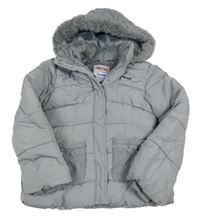 Světlešedá šusťáková zimní bunda s pletenou kapucí