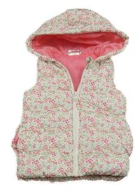 Bílá květinová šusťáková zateplená vesta s kapucí So cute