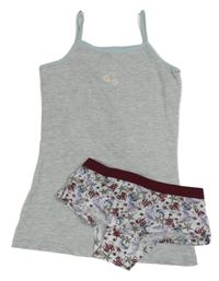 2set - šedá košilka s květinami + bílé vzorované kalhotky s Harry Potterem 