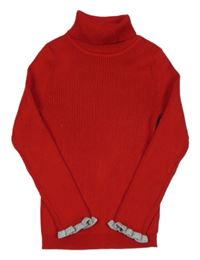 Červeno-stříbrný žebrovaný svetr s rolákem Primark