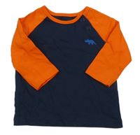 Tmavomodro-oranžové triko s dinosaurem F&F