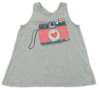 Šedý oversize crop top s fotoaparátem Gap