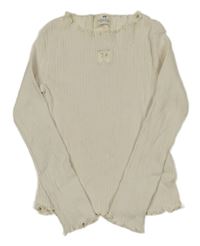 Smetanové žebrované triko s motýlem H&M