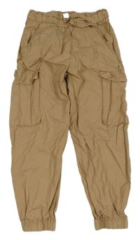 Béžové plátěné cuff cargo kalhoty Yigga
