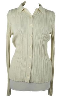 Dámský béžový žebrovaný propínací svetr s límečkem H&M