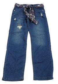 Tmavomodré straight fit rifle s prošoupáním a stuhou v pase Walllflower girl