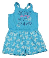 Modrý kraťasový overal s nápisem a obrázky NKD