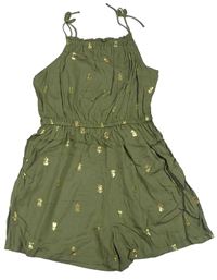 Khaki lehký kraťasový overal s ananasy H&M