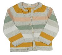 Šedo-hořčicovo-růžový pruhovaný propínací svetr H&M