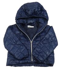 Tmavomodrá šusťáková pod/zimní bunda s kapucí H&M