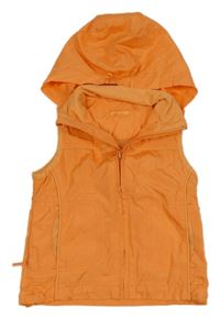 Oranžová šusťáková podšitá vesta s kapucí 