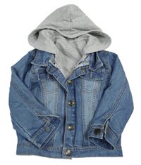 2v1 - Modrá riflová bunda + šedá mikina s kapucí C&A