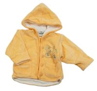 Oranžová sametová propínací podšitá mikina s výšivkou a kapucí 