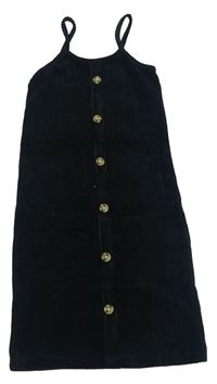 Černé žebrované sametové šaty s knoflíky Denim Co.