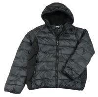 Černo-tmavošedá vzorovaná šusťáková zimní bunda s kapucí Sonneti