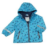 Modrá šusťáková jarní bunda s plachetnicemi a kapucí Topolino